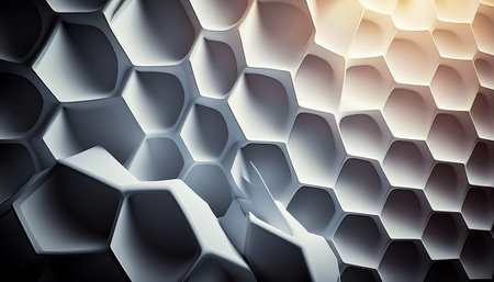 An abstract background with white and black hexagons. Generative AI.の素材