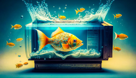 An image of fish swimming in an aquarium. Generative AI.の素材