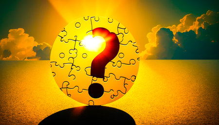 Puzzle piece with question mark in the middle. Generative AI.の素材