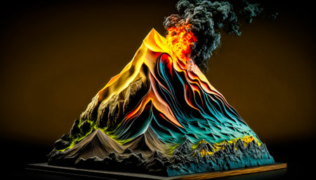 An image of volcano with smoke coming out of it. Generative AI.の素材