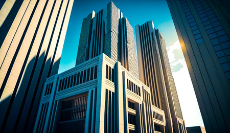 An image of some tall buildings in the city. Generative AI.の素材