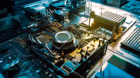 An image of computer motherboard. Generative AI.の素材