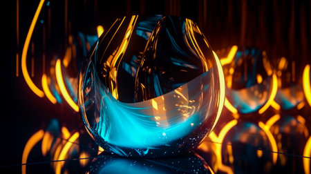 Glass vase with blue and orange lights on it. Generative AI.の素材