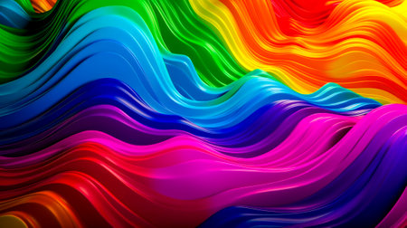Rainbow colored waves on black background. Generative AI.の素材