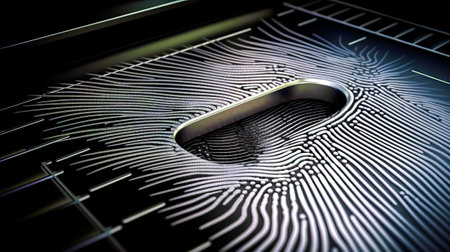 Close up of fingerprint on metal surface. Generative AI.の素材
