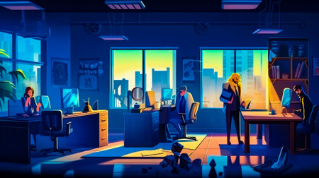 Couple of people standing in an office. Generative AI.の素材