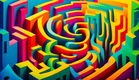 Colorful abstract painting with spiral design. Generative AI.の素材