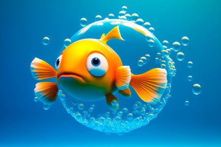 Goldfish with bubbles floating in the water. Generative AI.の素材