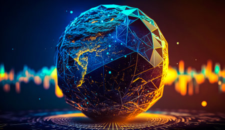 Sphere with map of the world on top of it. Generative AI.の素材