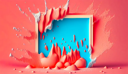 Pink and blue background with hole in the middle. Generative AI.の素材