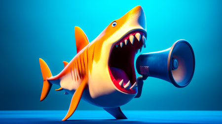 Shark with megaphone in its mouth. Generative AI.の素材