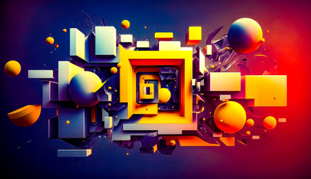 Colorful abstract background with cubes and balls in the middle of it. Generative AI.の素材