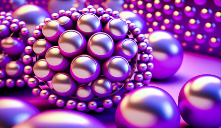 Bunch of balls that are in the middle of purple background,. Generative AI.の素材