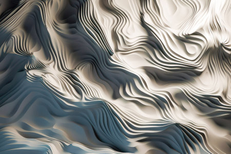 3d image of wavy surface with blue and white pattern on it. Generative AI.の素材