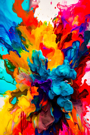 Abstract painting of multicolored paint on white background stock photo. Generative AI.の素材