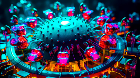 Close up of machine with many different colored balls on top of it. Generative AI.の素材