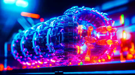 Close up of computer keyboard with lots of lights on it. Generative AI.の素材