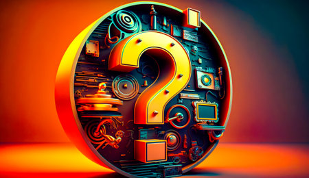 Round object with question mark in the middle of the image and yellow question mark in the middle of the image. Generative AI.の素材