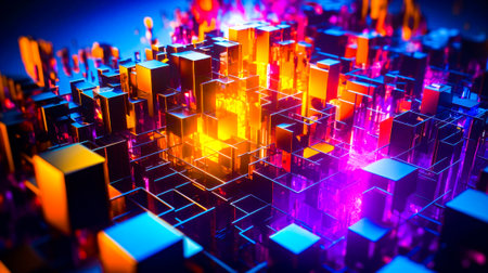 Group of cubes that are all different colors and sizes of cubes. Generative AI.の素材