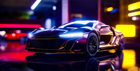 Car that is sitting on the table in the room with some lights. Generative AI.の素材
