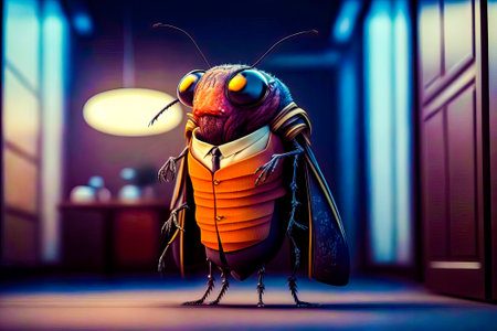 Close up of bug on floor with light in the background. Generative AI.の素材