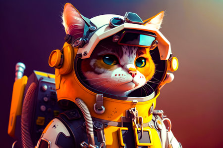 Cat in space suit with gun in it's hand. Generative AI.の素材