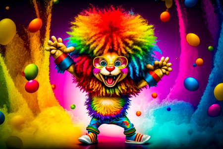 Colorful clown with his arms out and his hands out in the air. Generative AI.の素材