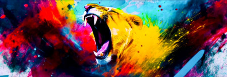 Painting of tiger with its mouth open and it's mouth wide open. Generative AI.の素材