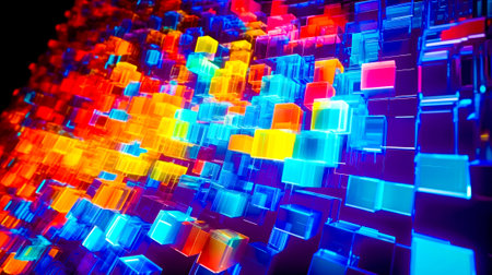 Multicolored abstract background with squares and rectangles of different colors. Generative AI.の素材