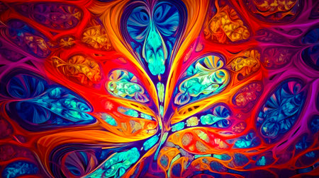 Painting of colorful flower with lots of colors and shapes on it. Generative AI.の素材