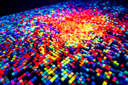 Close up of multicolored table with pattern on it. Generative AI.の素材