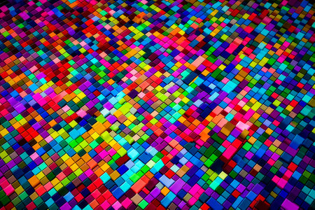 Multicolored background of squares of different sizes and colors with black background. Generative AI.の素材