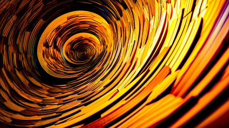 Close up view of yellow and red object with black background. Generative AI.の素材