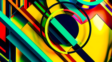 Multicolored background with circular object in the middle of it. Generative AI.の素材