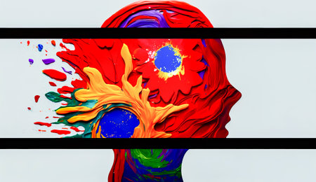 Painting of person's head with flower in the center. Generative AI.の素材