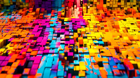 Multicolored abstract background of squares and rectangles of varying sizes. Generative AI.の素材