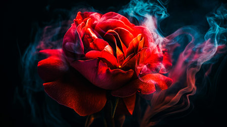 Red flower with smoke coming out of it. Generative AI.の素材