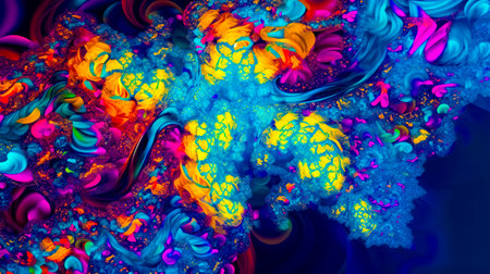 Computer generated image of blue, yellow, and red flower design. Generative AI.の素材