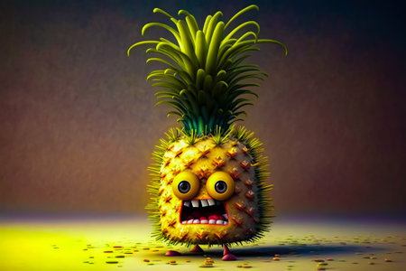 Digital painting of pineapple with its mouth open and eyes wide open. Generative AI.の素材