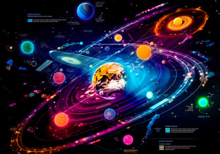 Diagram of the solar system with all the planets and stars in it. Generative AI.の素材