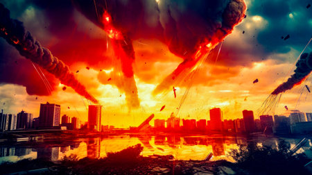 Very large cloud with lot of red smoke coming out of it. Generative AI.の素材