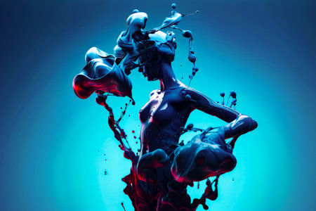 Painting of woman in body of water with splashes of paint. Generative AI.の素材