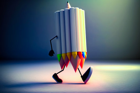 Group of colored pencils are running with light on top of them. Generative AI.の素材