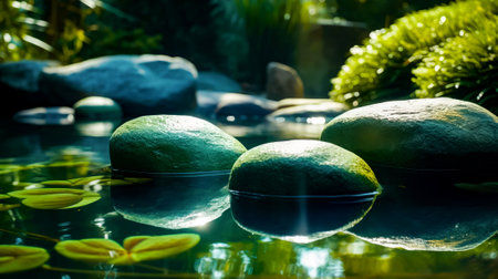 Three limes sitting on top of the table in the pool of water. Generative AI.の素材