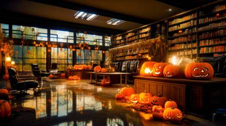 Room filled with lots of pumpkins sitting on top of floor. Generative AI.の素材