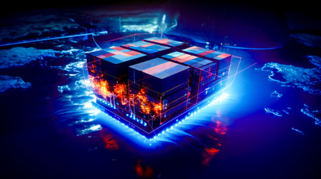 Large container that is sitting on top of blue and red light. Generative AI.の素材