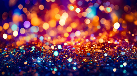 Blurry image of colorful lights in the night time with blurry background. Generative AI.の素材