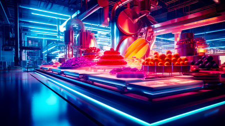 Room filled with lots of different types of food on top of table. Generative AI.の素材