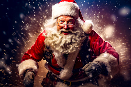 Man dressed in santa suit and glasses with a surprised look on his face. Generative AI.の素材