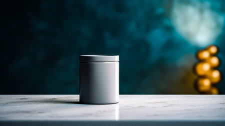 White can sitting on table with blurry wall in the background. Generative AI.の素材